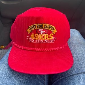 Vintage SF 49ers Hat Red Corduroy Back to Back XXIII XXIV Super Bowl Champions
